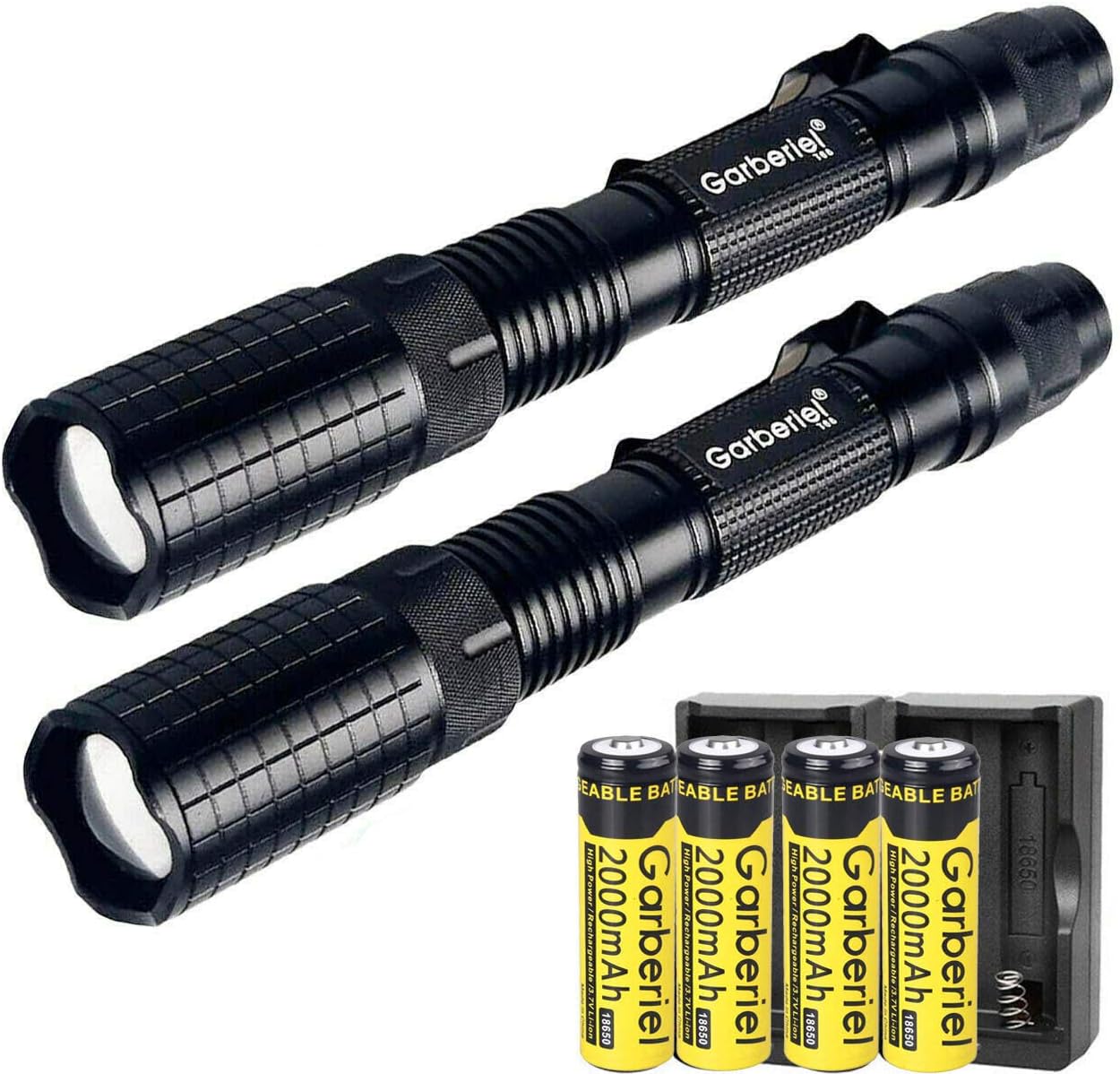 2 Sets of 4000 Lumes Led Flashlight Rechargeable,T6 Tactical Flashlight 5 Light Modes for Camping Fishing Bicyle With 18650 Battery and Charger Included
