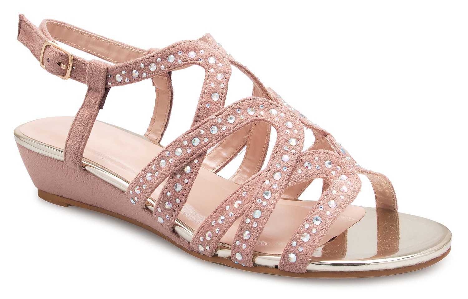 Olivia K Women's Strappy Crisscross Cutout Ankle Strap Buckle Kitten Low Wedge Heel Sandals - Comfortable, Slingback - Image 5