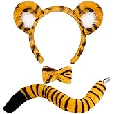 Beviliu Tiger Ears and Tail Set 3 Pieces Tiger Costume Accessories, Realistic Animal Ears Headbands for Adults Party Cosplay Halloween Washing Makeup