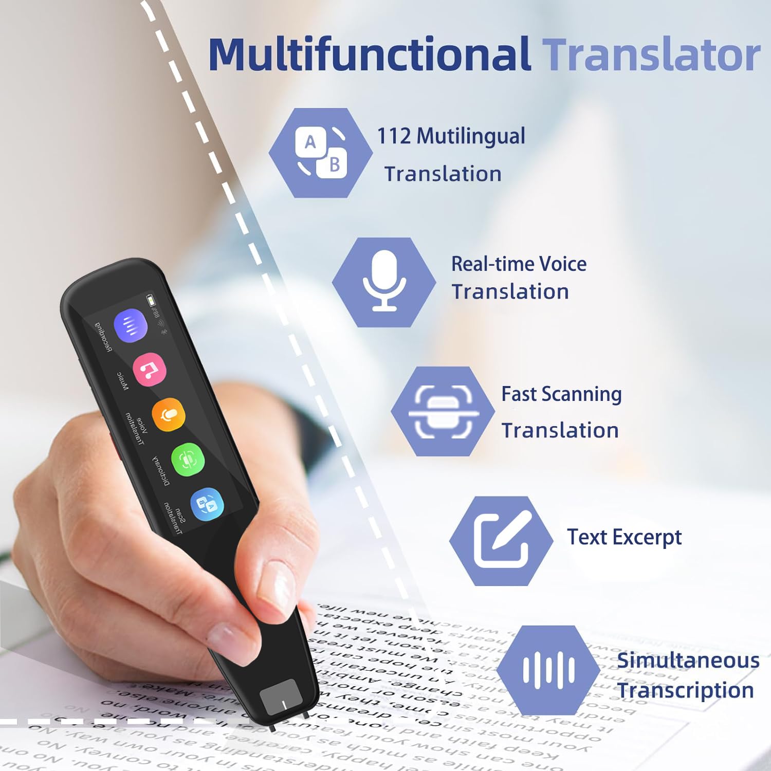 Language Translator Device, DOSMONO OCR Reading Pen, Dyslexia Reading Tool (Black)
