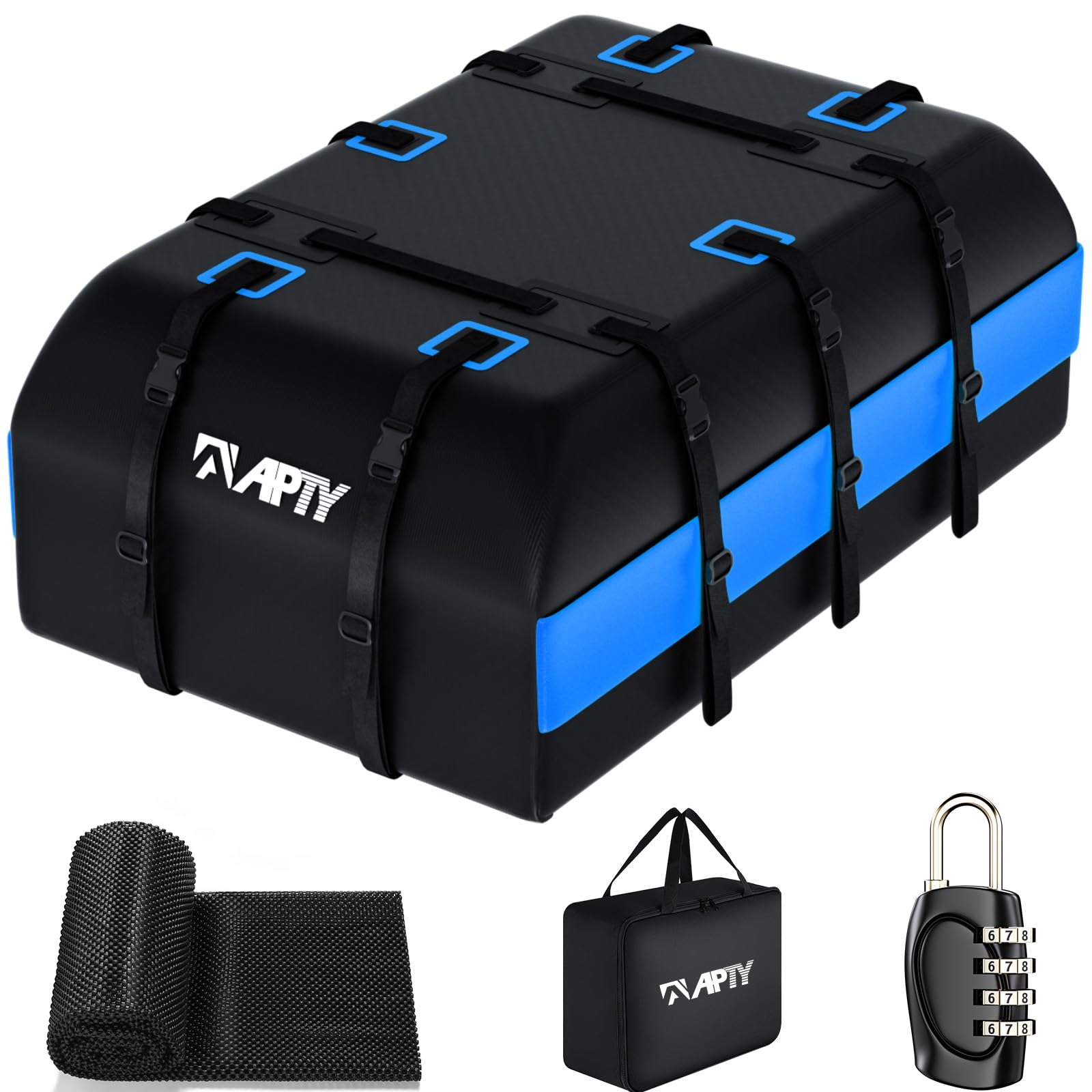 Photo 1 of Car Rooftop Cargo Bag Carrier 21 Cubic Feet, Soft Roof Top Luggage Bag for All Vechicles with/Without Racks - with Waterproof Zip, Luggage Lock, Anti-Slip Mat, Door Hooks, Blue