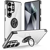 Tnarru Designed for Samsung Galaxy S25 Ultra Clear Case with Stand [Magnetic Ring Holder Kickstand] Soft TPU Bumper Non-Yellowing Anti-Scratch Lightweight Slim for Samsung Galaxy S25 Ultra Case Black