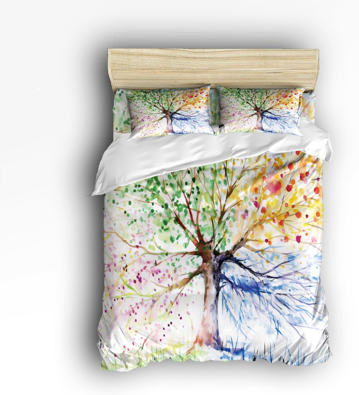Amazon Com Vandarllin King Size Bedding Set Colorful Tree Four Seasons Art Print Duvet Cover Set Bedspread For Childrens Kids Teens Adults 4 Piece 100 Cotton Home Kitchen