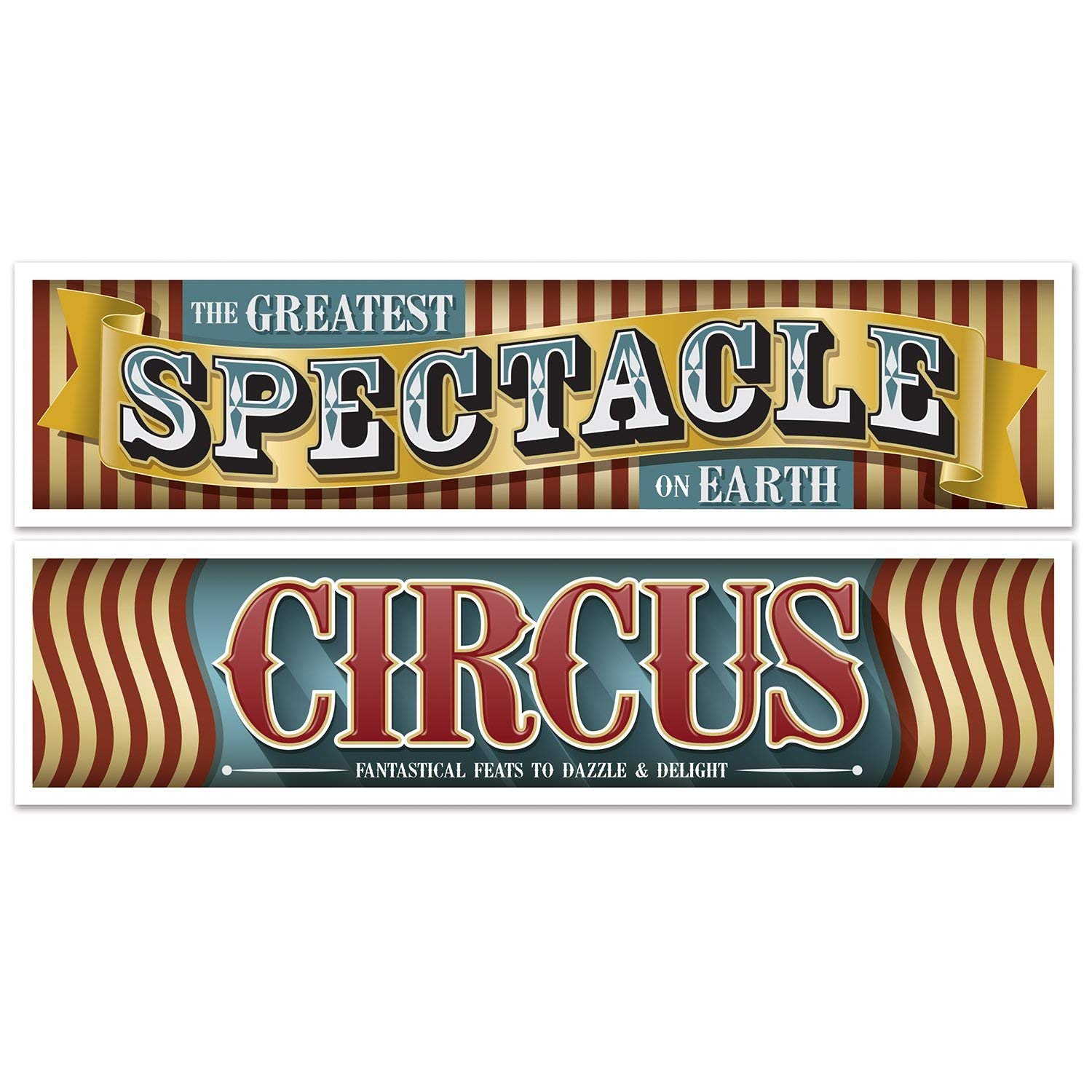 Pack of 2 Vintage Circus Banners - 38 cm x 152 cm - Party Wall Decorations