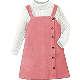 MakeMeChic Toddler Baby Girl Fall Winter Christmas Outfits Mock Neck Top and Corduroy Overall Dress Sets