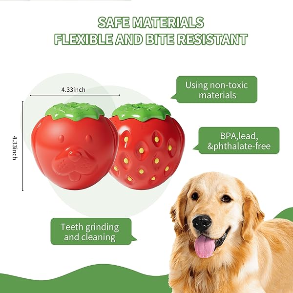 VEPOUYU DOG TOYS FOR AGGRESSIVE CHEWERS – TREAT-FILLING TOUGH DOG CHEW TOY STRAWBERRY, DURABLE DOG TOYS FOR LARGE, MEDIUM, AND SMALL DOGS, PUPPY TOYS, ANXIETY RELIEF TOYS FOR DOGS