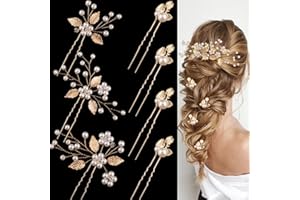 BOYIVI 7 Pieces Wedding Hair Pins Gold Leaf Bride Headpiece Pearl Wedding Hair Styling Pins Hair Accessories Flower Hair Accessories for Brides Bridesmaids Girls