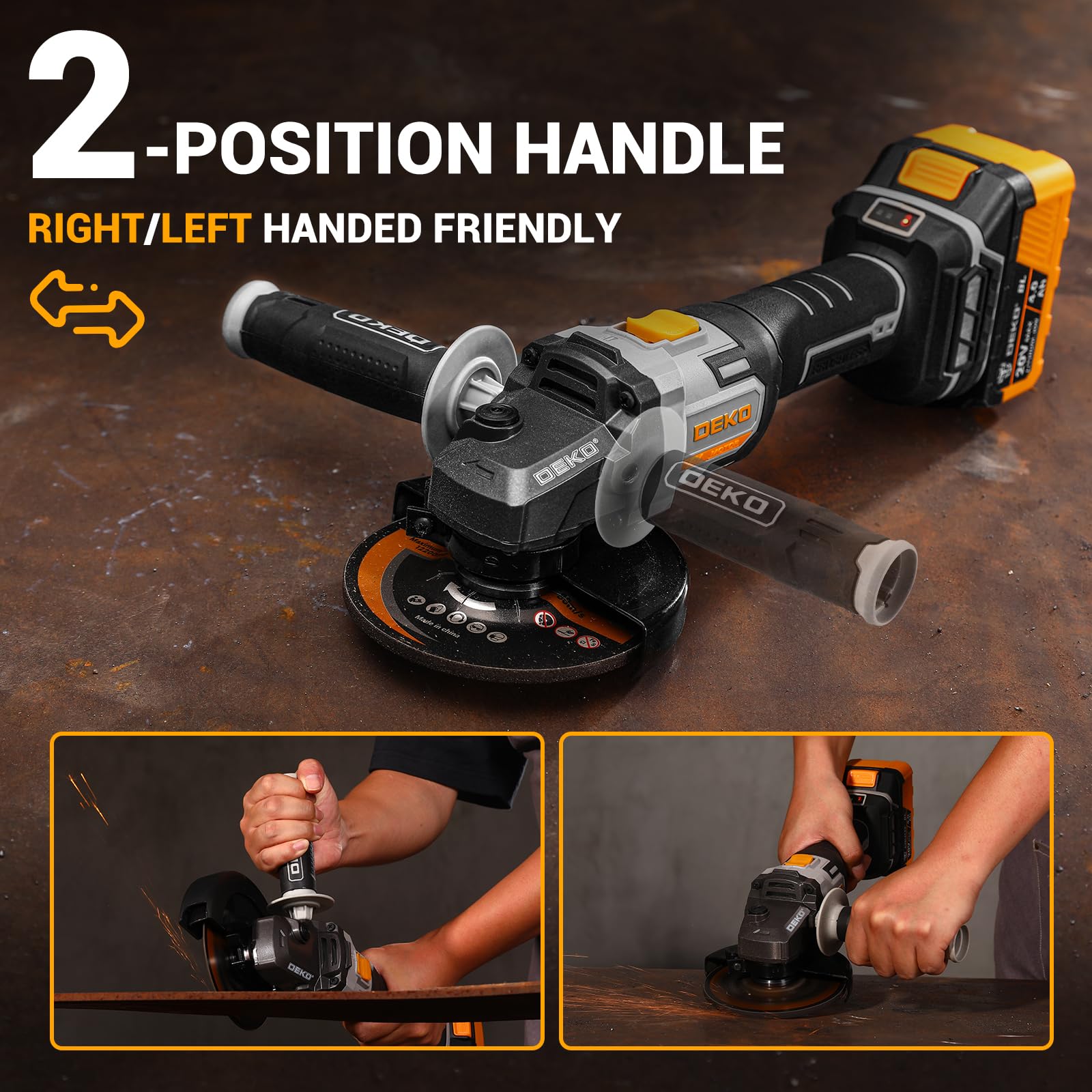 Akku-Winkelschleifer 20V Ø 125mm: DEKOPRO Schleifer mit 4.0Ah Akku, bürstenloser Motor, 8500RPM – inkl. 2 Schleif-, 1 Trennscheiben, 2 Schutzhauben, Akku & Ladegerät für Trennen Schleifen Polieren 4
