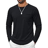 TACVASEN Mens Long Sleeve Tee Shirts Cotton Lightweight Casual Pocket Crew Neck Work T Shirts for All Season
