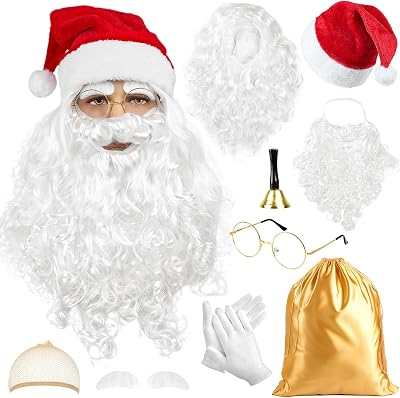 iZoeL Santa Claus Costume Accessories Kit Men Women Hat Beard Wig Bag