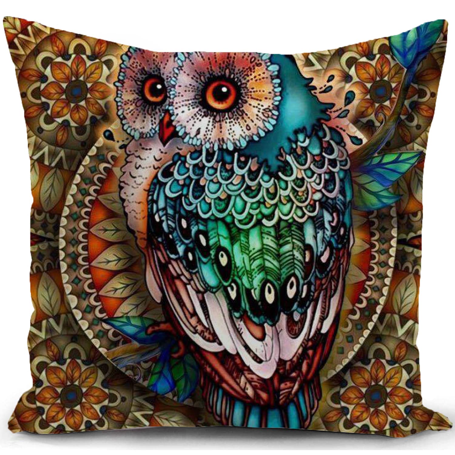 KUNQIAN Owl Cushion Cover Owl Ornament Gifts Throw Pillow Case Decor for Home Livingroom Couch Bed Sofa Decorate 18"x18" — image 1