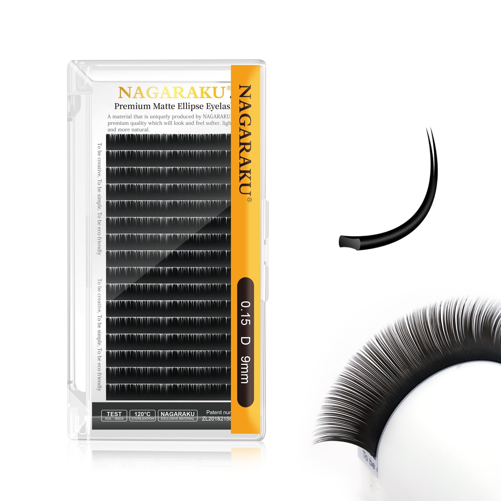 NAGARAKU Ellipse Flat Eyelash Extension Professional Double Split Tip Individual False Lashes Supplies Matte Black Eye Lashes Semi-Permanent U-shaped Design More Lighter 16 Rows(0.15mm D Curl 9mm)