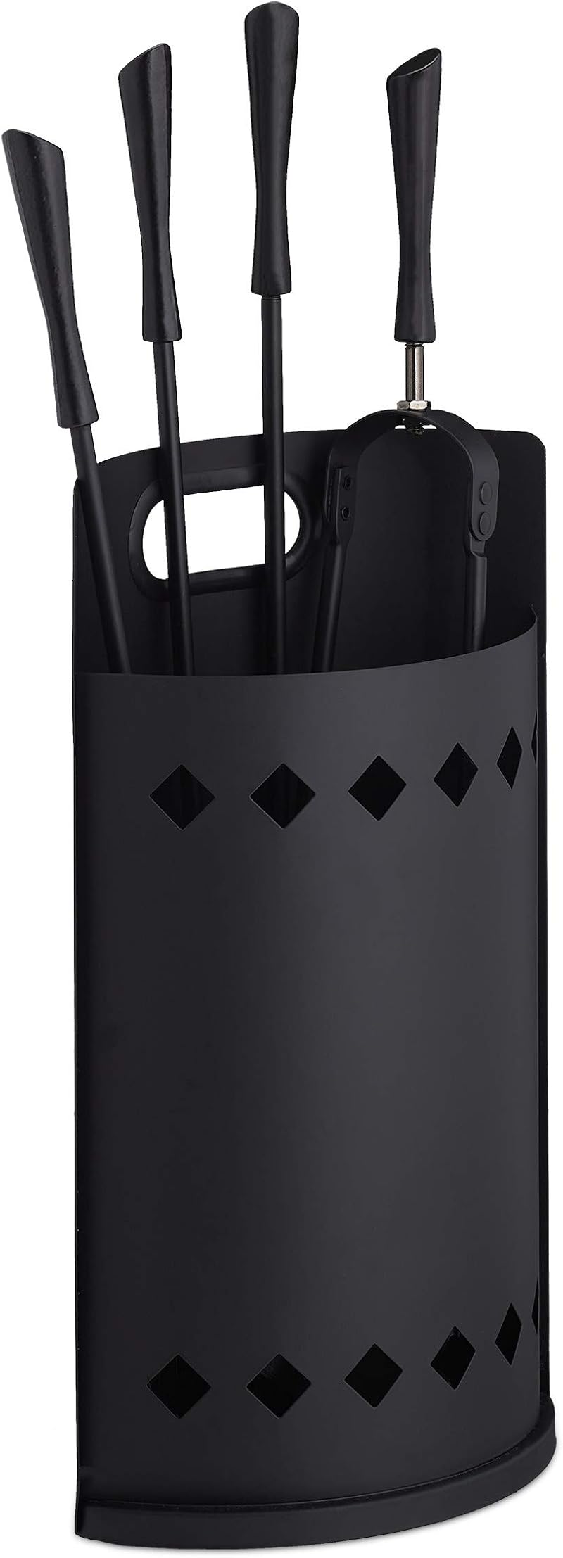 Relaxdays 5 Piece Fireplace Tool Set Black Poker Tongs Shovel Broom Bucket Stand