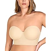HSIA Strapless Bras for Women, Longline Bandeau for Large Bust Plus Size Supportive Corset Non Slip Convertible Bustier, Beige 38D