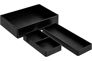 鶹 Basics Ensemble de rangement en plastique - Plateau à accessoires/demi-plateau pour accessoires/petit plateau, noir