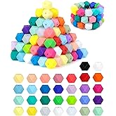 90PCS FIVEIZERO Hexagon Silicone Beads,30 Colors 14mm Silicone Beads for Keychain Making Kit,Lanyard Making,Keychains,Valentine's Day Bracelet,Craft Projects and DIY for Adult