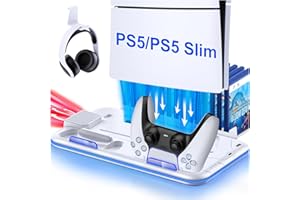 AIfasterfly Cooling Station for PS5 / Slim Console, Vertical Stand with Dual Controller Charger for PlayStation 5, 3-Level Cooling Fan for PS5/ 2023 Slim, Charging Station, White