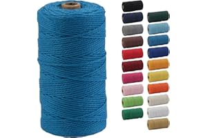 Macrame Cord, POZEAN 2mm x 220 Yards (about 200m) Colored Macrame Rope, 100% Natural Cotton Rope for Wall Hanging,Plant Hangers,DIY Crafts Knitting,Christmas Wedding Decorative Projects(PeacockBlue)