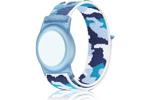 QONUIY Compatible with Apple AirTag Bracelet for Kids, Camo Nylon Air Tag Wristband, Protective Case for Airtag GPS Tracker Holder, Adjustable Anti Lost Watch Band for Toddler Child Elder (Navy Blue)