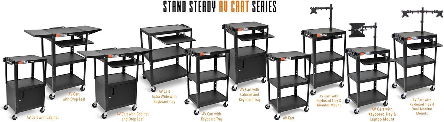 Line Leader AV Cart with Keyboard Tray and Dual Monitor Mount - Mobile Workstation/Presentation Cart with Monitor Arm - Take Your Office On-The-Go with Our Stand Up Computer Cart (Black / 24 x 18) : Office Products