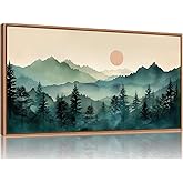 SIGNINART Large Boho Mountain Framed Canvas Wall Art, Nature Pine Tree Wall Painting, Abstract Foggy Forest Wall Decor, Modern Sunrise Art Prints for Bedroom Living Room and Office 20"x40"