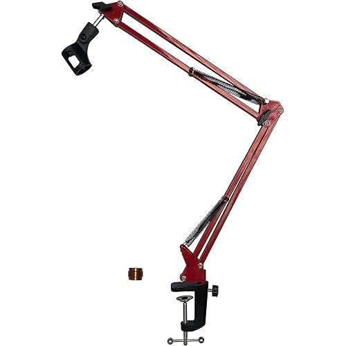 Microphone Boom Stand, Gulee Heavy Duty Studio Suspension Mic Arm Stand for Blue Snowball Yeti with Flexible Standard Condenser Microphone Clip (Red)…