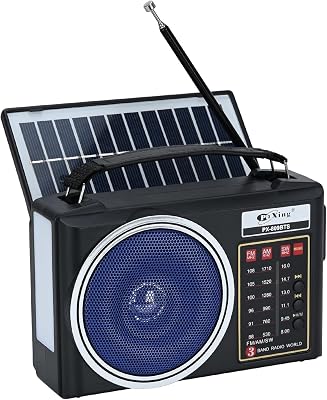 Radio Am/FM/SW Bluetooth Retro portátil y compacta con Panel Solar, iluminación LED portátil, batería Recargable, Reproductor MP3 Compatible con Tarjeta TF/USB (Azul)