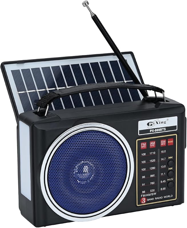 Radio Am/FM/SW Bluetooth Retro portátil y compacta con Panel Solar, iluminación LED portátil, batería Recargable, Reproductor MP3 Compatible con Tarjeta TF/USB (Azul) — foto 1 de 7