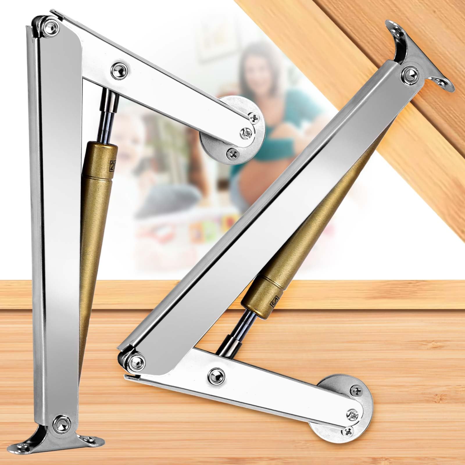 Photo 1 of Suemisi 200N Gas Struts Heavy Duty Soft Close Lid Support Hinges Automatic Slow Lowering Safety Pneumatic Lid Lifters Gas Springs Hardware Pack of 2