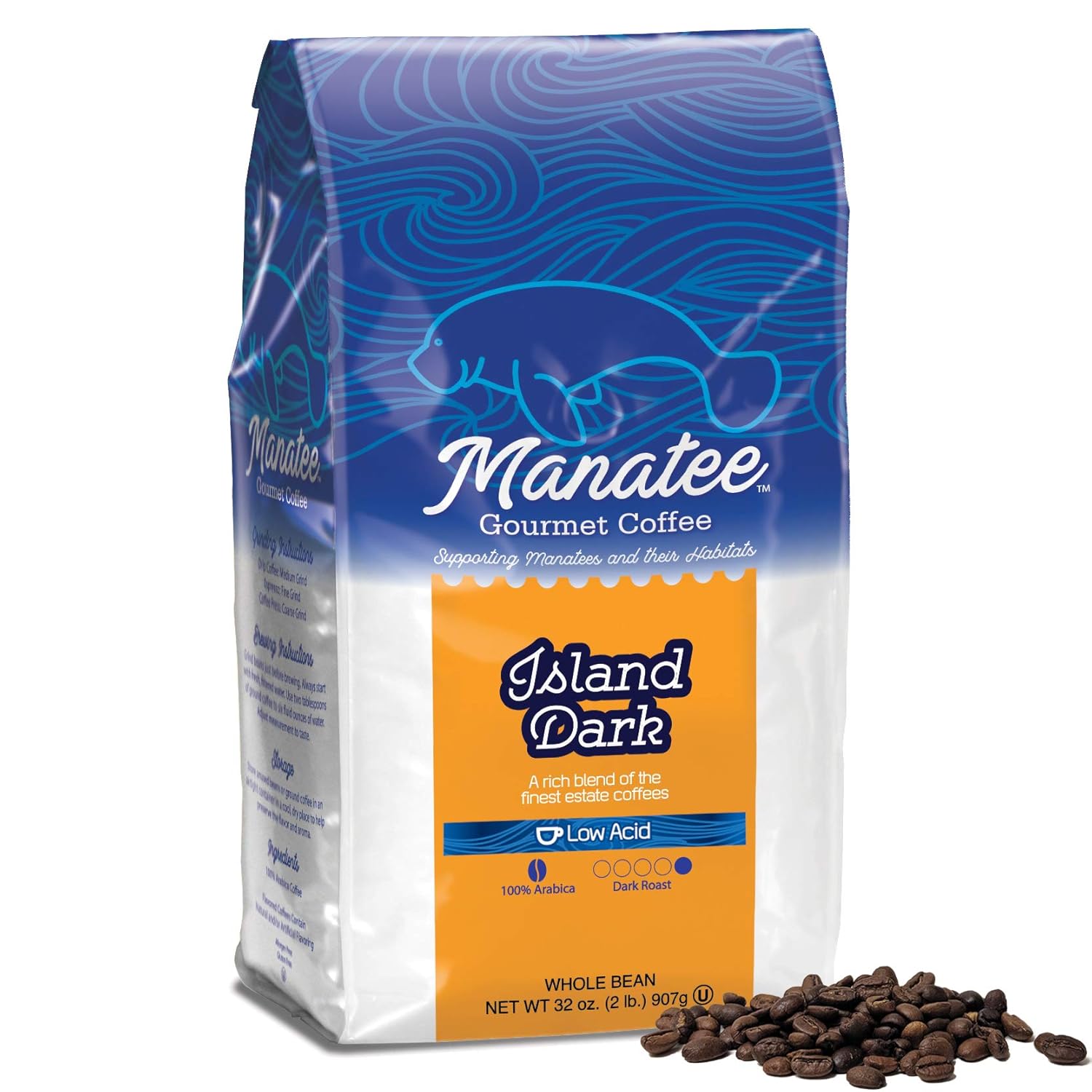 Manatee Whole Bean Coffee Island Dark Roast 2 Pound