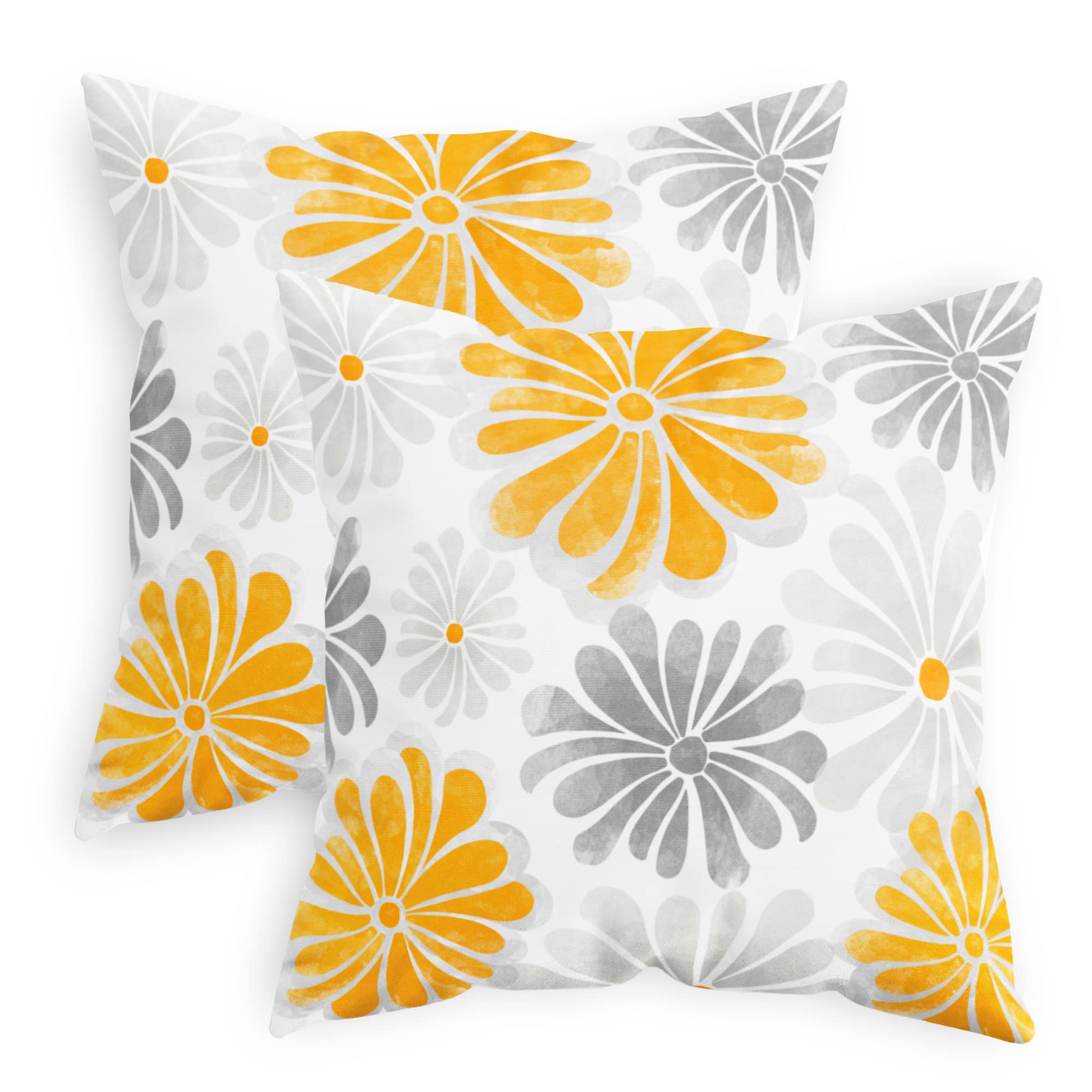 Photo 1 of CaliTime Throw Pillow Covers Decorative 20 X 20 Inches Pack of 2 Cozy Fleece Two-Tone Blooming Flowers Decorative Cushion Cases for Couch Bed Sofa Farmhouse Decoration Orange Grey