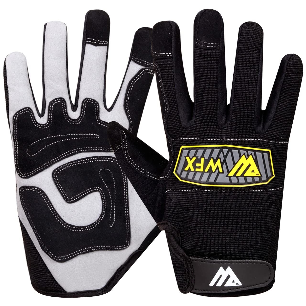 WFX Leather Working Gardening Gloves for Men Women, Flexible & Breathable Construction Rigger Utility Mechanic Thorn Proof Gloves for Landscaping, Rose Pruning & Outdoor Chores (Black Grey, L)