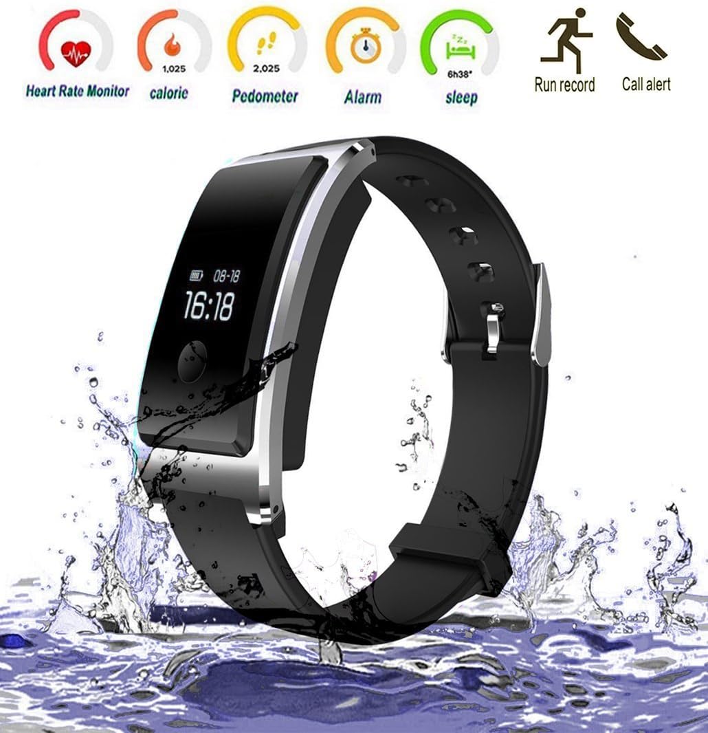 Bluetooth Smart Watch Waterproof Smart Bracelet Heart Rate Monitor Wristband Fitness Tracker Health Monitor Pedometer Call Message Reminder wrist smart watch for IOS Android Phone (MD8-Silver)