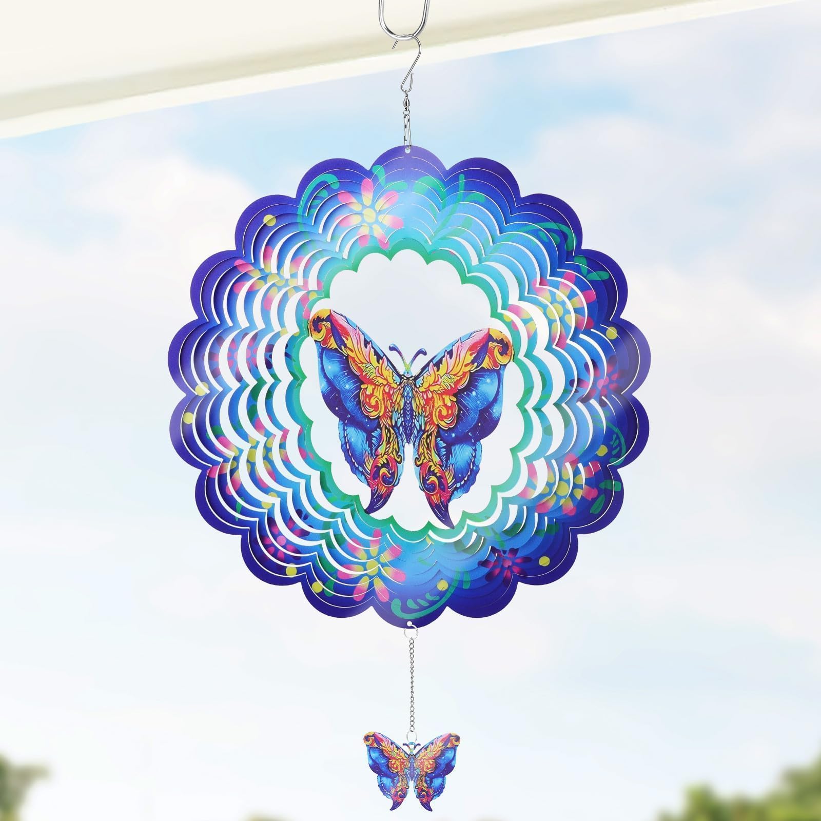 EEEKit Butterfly Wind Spinner, Stainless Steel Wind Sculptures with Tail Spinner, Hanging Ornament for Garden Yard Wall Decoration, for Mum