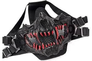 VPZENAR Airsoft Mesh Mask, Adjustable Half Face Skull Mask for Tactical Military Protection, Samurai Oni Mask for Halloween