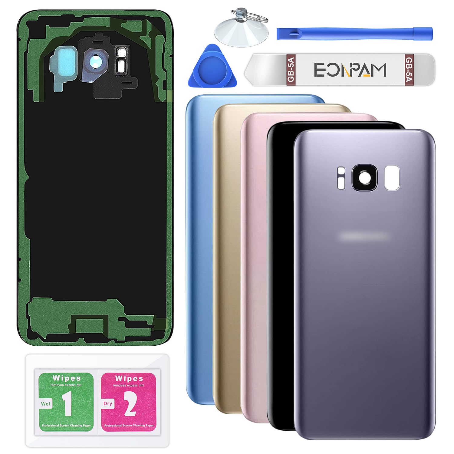 Eonpam Back Cover Glass for Samsung Galaxy S8 G950 Rear Glass Replacement with Camera Lens + Repair Kit Genuine Rear Housing (Gray)