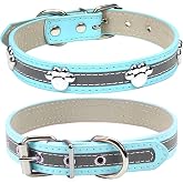 PETCARE Reflective Dog Collar with Cute Paw Rivet Studded Funny Soft PU Leather Adjustable Puppy Dog Collars for Small Medium Large Dogs Cats (Blue,Medium)