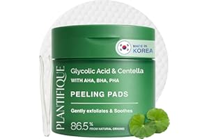 PLANTIFIQUE Korean Glycolic Acid Pads with CICA, Niacinamide 60 Pcs - AHA, BHA, PHA Exfoliating Formula for Gentle Skin Renew