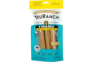 TRURANCH Collagen Rolls - 9" Collagen Rolls for Dogs - Long Lasting Healthy Joint Support Dog Treat - Rawhide Alternative - Skin & Coat Health - Made with Real Peanut Butter, 1 Bag, 3 Count