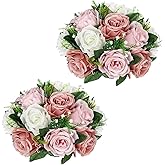 Briful Artificial Flower Balls for Table Centerpieces – 2PCS 8.6" Silk Rose Floral Arrangement Fake Floral Bouquet for Wedding Parties Baby Showers DIY Event Home Decor(Dusty Pink)