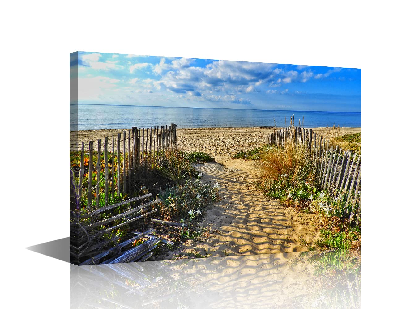 TISHIRON Sand Dune Canvas Art Seaside Fence Seascape Prints for for Living Room Bedroom Beach Painting Framed Wall Art Coastal Landscape Wall Decorations Ready to Hang 8x12in — image 1