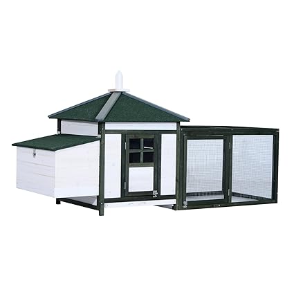 Pawhut 77 Wooden Backyard Chicken Coop Kit With Nesting Box And Run Whitegreen