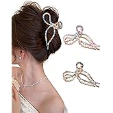 ACECHA 2 Pack Bow Hair Claw Clips for Women, 4.5" Gold Metal Hairclips for Thick Thin Hair, Large Non-slip Claws Strong Hold Styling (Floral 00)