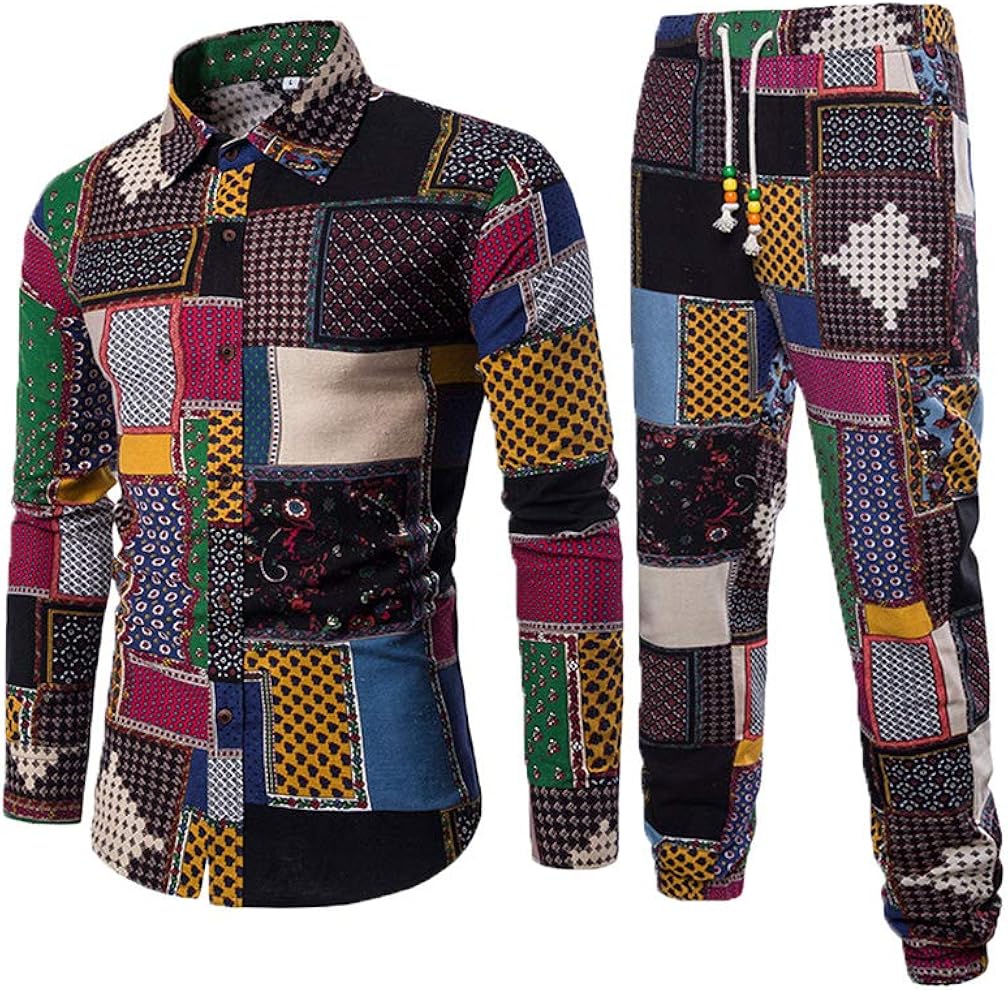 Lavnis Men's 2 Piece Tracksuit Floral Shirt and Pants Suits Button Down Hawaiian Outfitts at  Men’s Clothing store