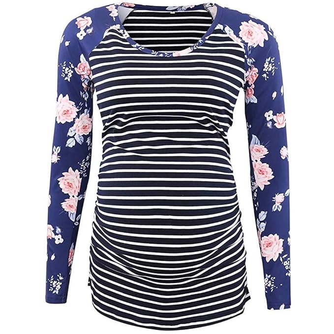 Longzjhd Damen Stillshirt Umstandsmode Schwanger T-Shirt Maternity Shirt Umstandsshirt Stilltop Langarmshirt Mama Schwanger P