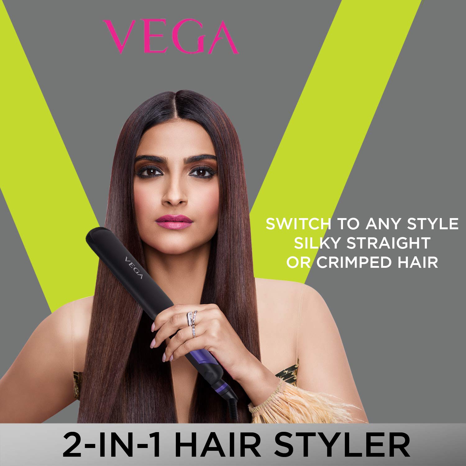 VEGA 2 in 1 Hair StylerStraightener and Crimper (VHSC01), Black Buy