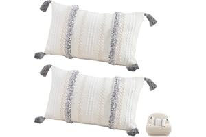 2Pcs Bohemian Pillow Covers, 12x20 Textured Striped Lumbar Pillow Covers with Tassels, Luxurious Elegant for Couch Sofa Bed, 