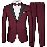 MAGE MALE Men's 2 Piece Suit One Button Slim Fit Formal Wedding Prom Tuxedo Suits Blazer Pants with Bow Tie Set