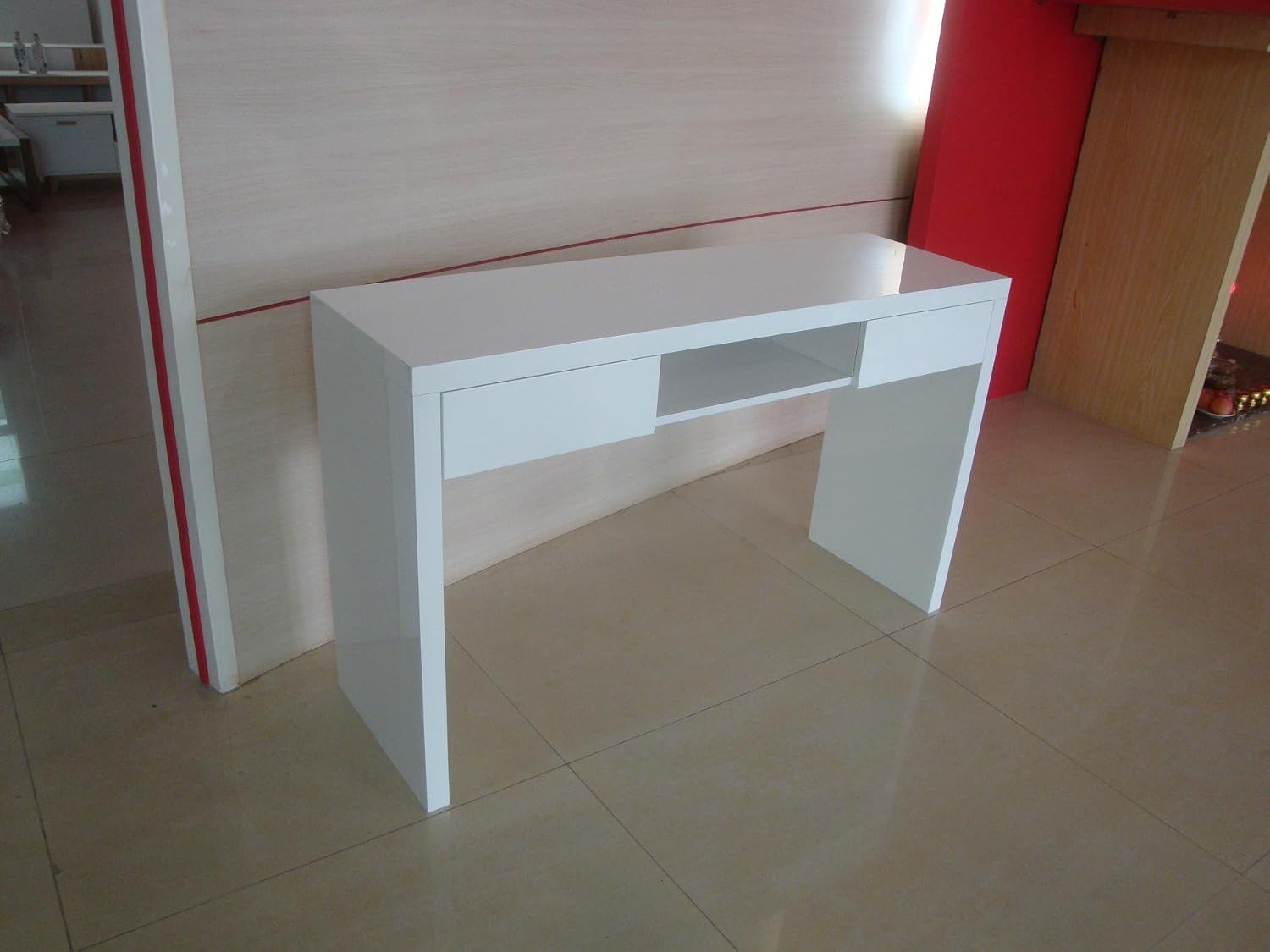 Escritorio blanco lacado brillante "Morty", X 125 cm: Amazon.es: Hogar