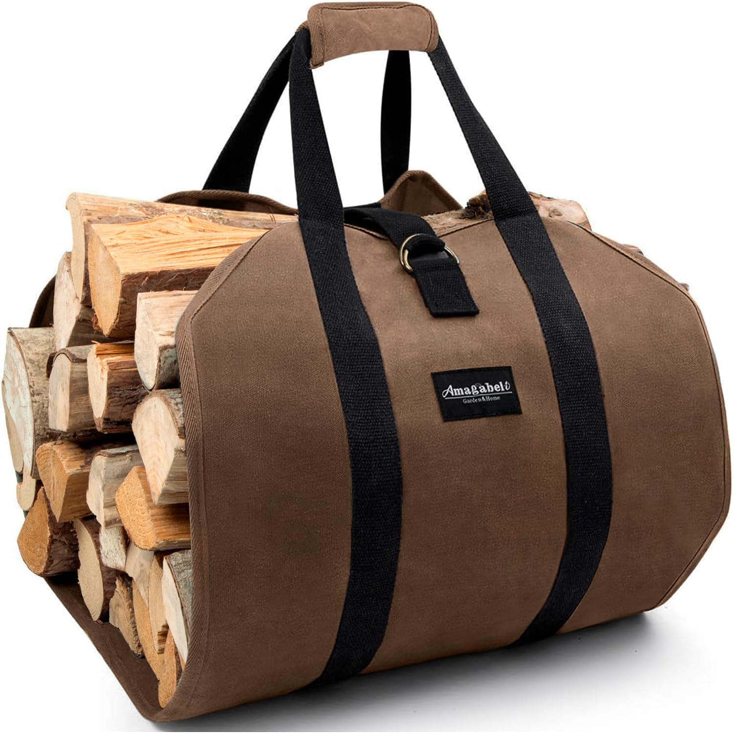Photo 1 of AMAGABELI GARDEN & HOME Fireplace Carrier Waxed Canvas Fire Place Sturdy Wood Carring Bag with Handles Security Strap for Camping Indoor Firewood Logs Tote Log Holder Birchwood Stand
